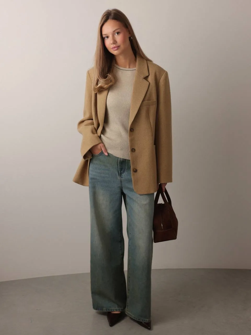 Ribbed Knit Beige Sweater