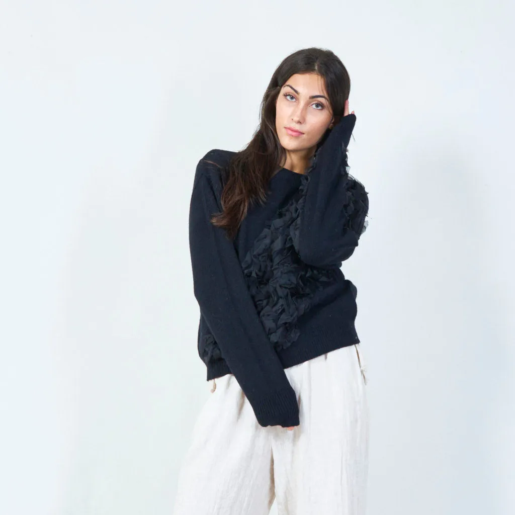 Ruffle embellished knit sweater wholesale
