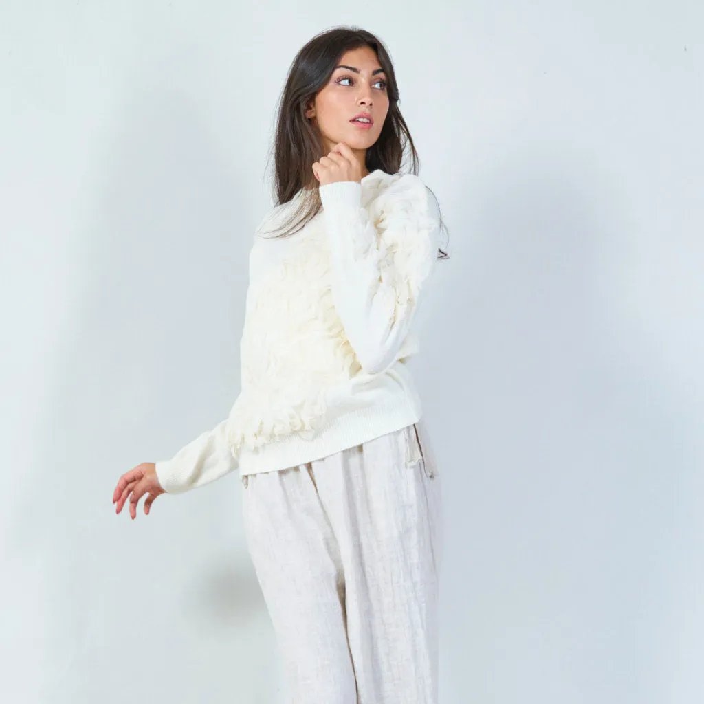 Ruffle embellished knit sweater wholesale