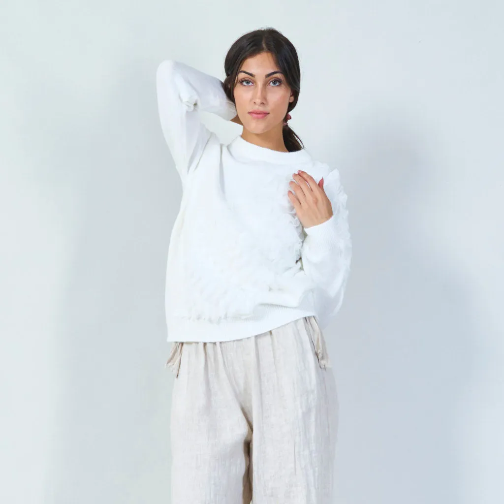 Ruffle embellished knit sweater wholesale