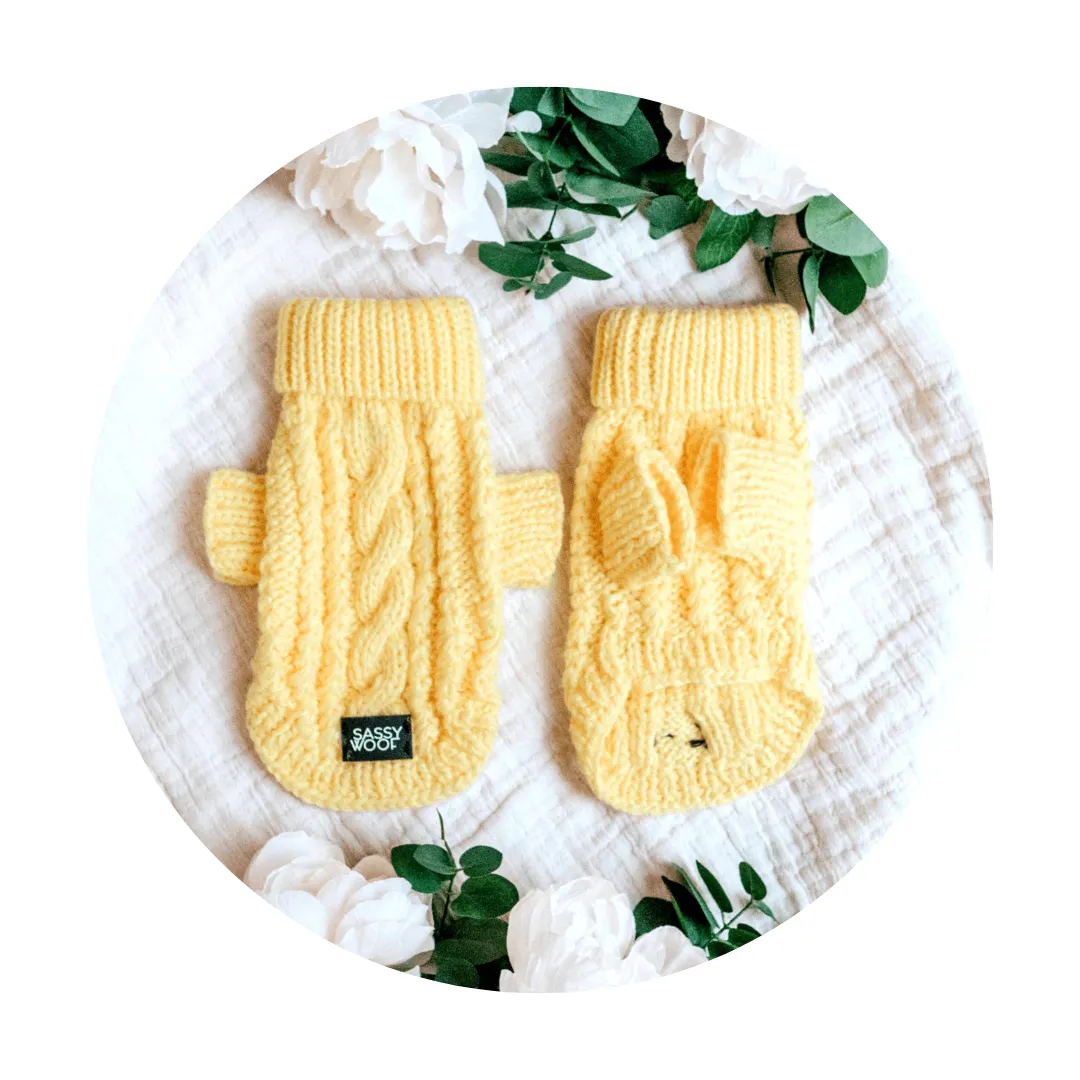 Sassy Woof Dog Cable Knit Sweater Yellow | Cozy Pet Sweater | Knit Dog Sweater
