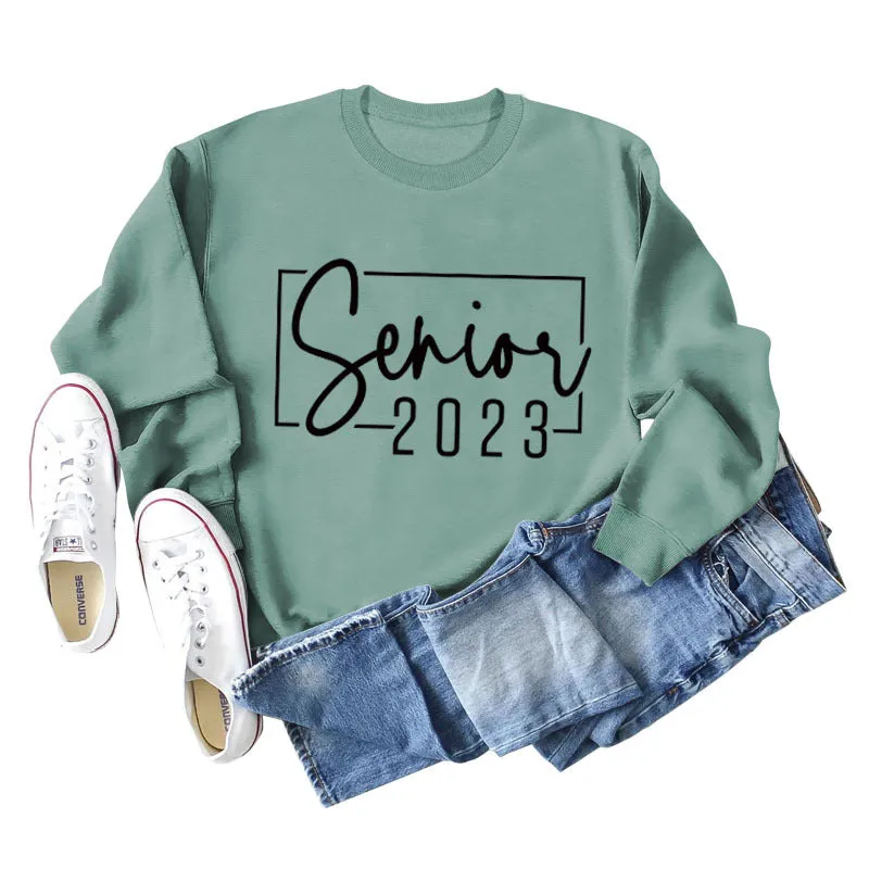 Senior 2023 Letter Loose Autumn and Winter Base New Casual Large Long Sleeve Sweater