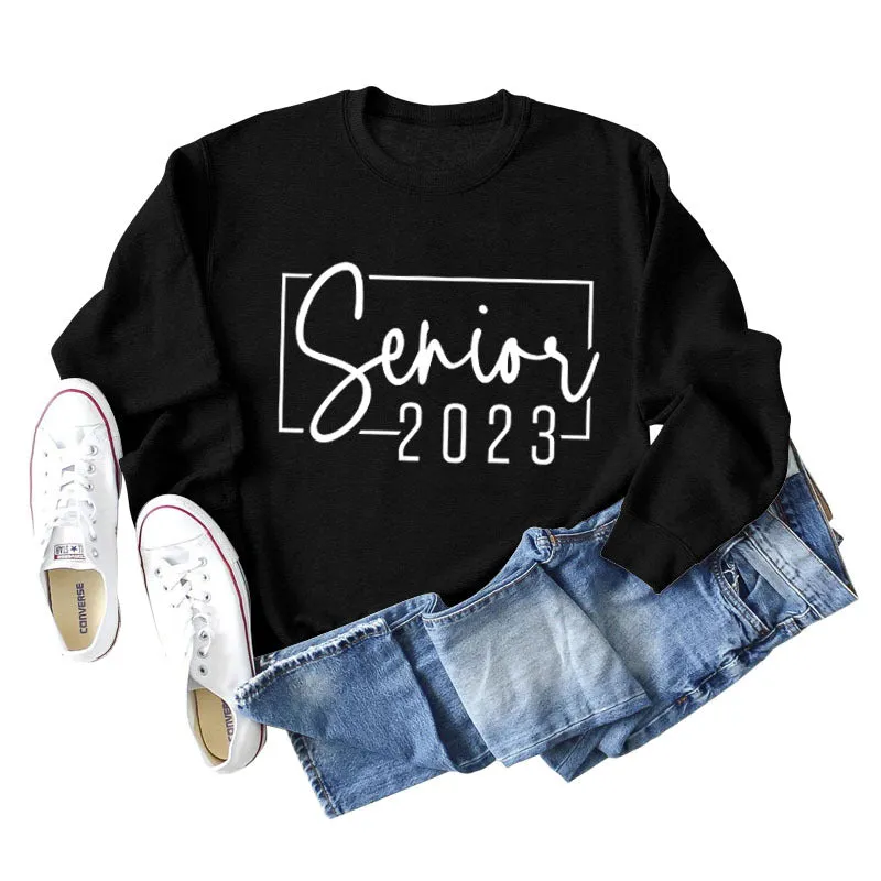 Senior 2023 Letter Loose Autumn and Winter Base New Casual Large Long Sleeve Sweater