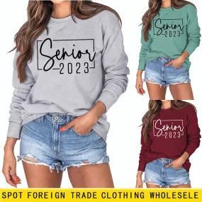 Senior 2023 Letter Loose Autumn and Winter Base New Casual Large Long Sleeve Sweater