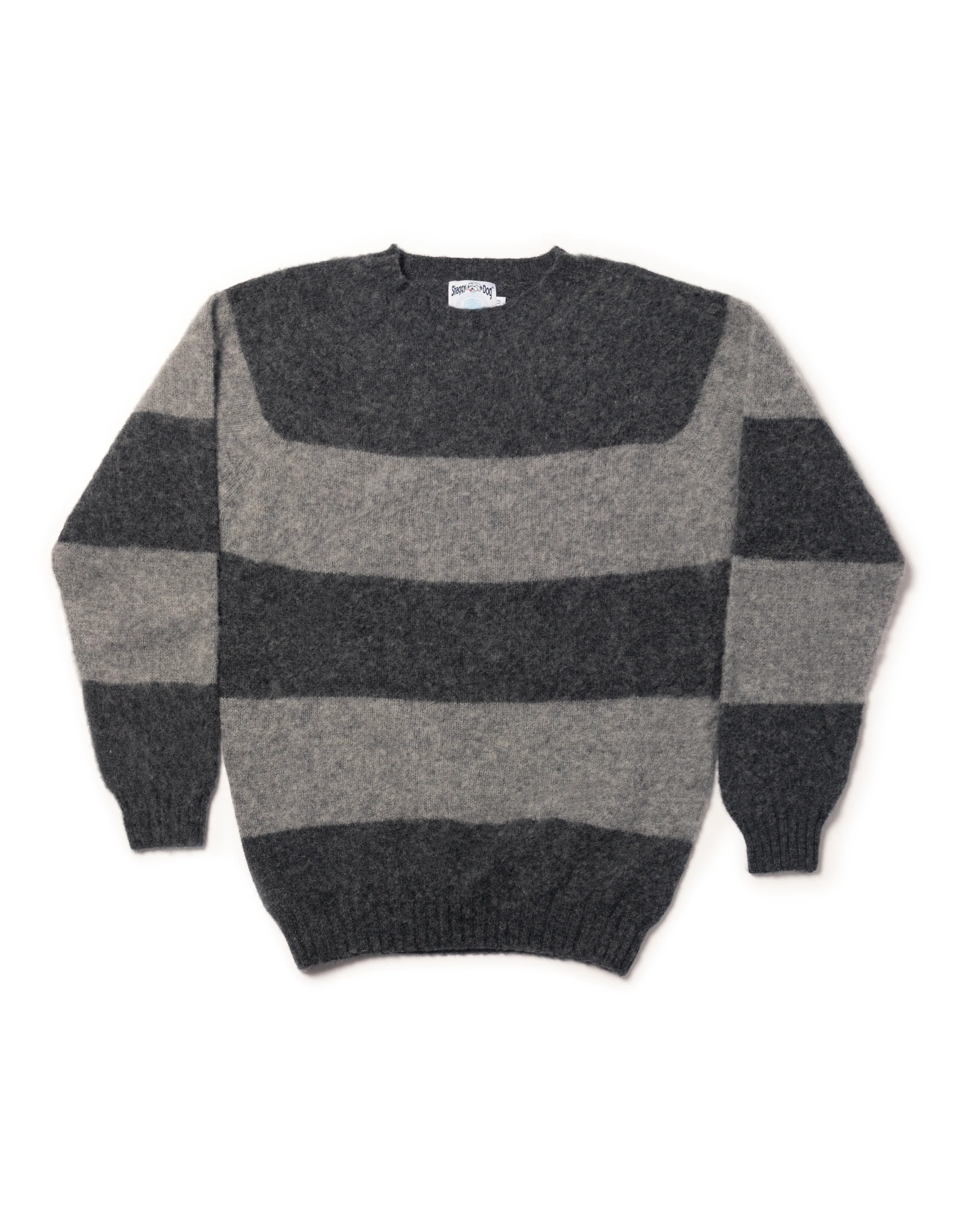 SHAGGY DOG SWEATER TONAL BLOCK STRIPE OXFORD/MEDIUM GREY - TRIM FIT