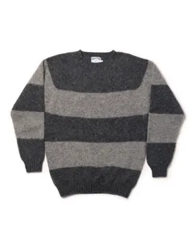 SHAGGY DOG SWEATER TONAL BLOCK STRIPE OXFORD/MEDIUM GREY - TRIM FIT