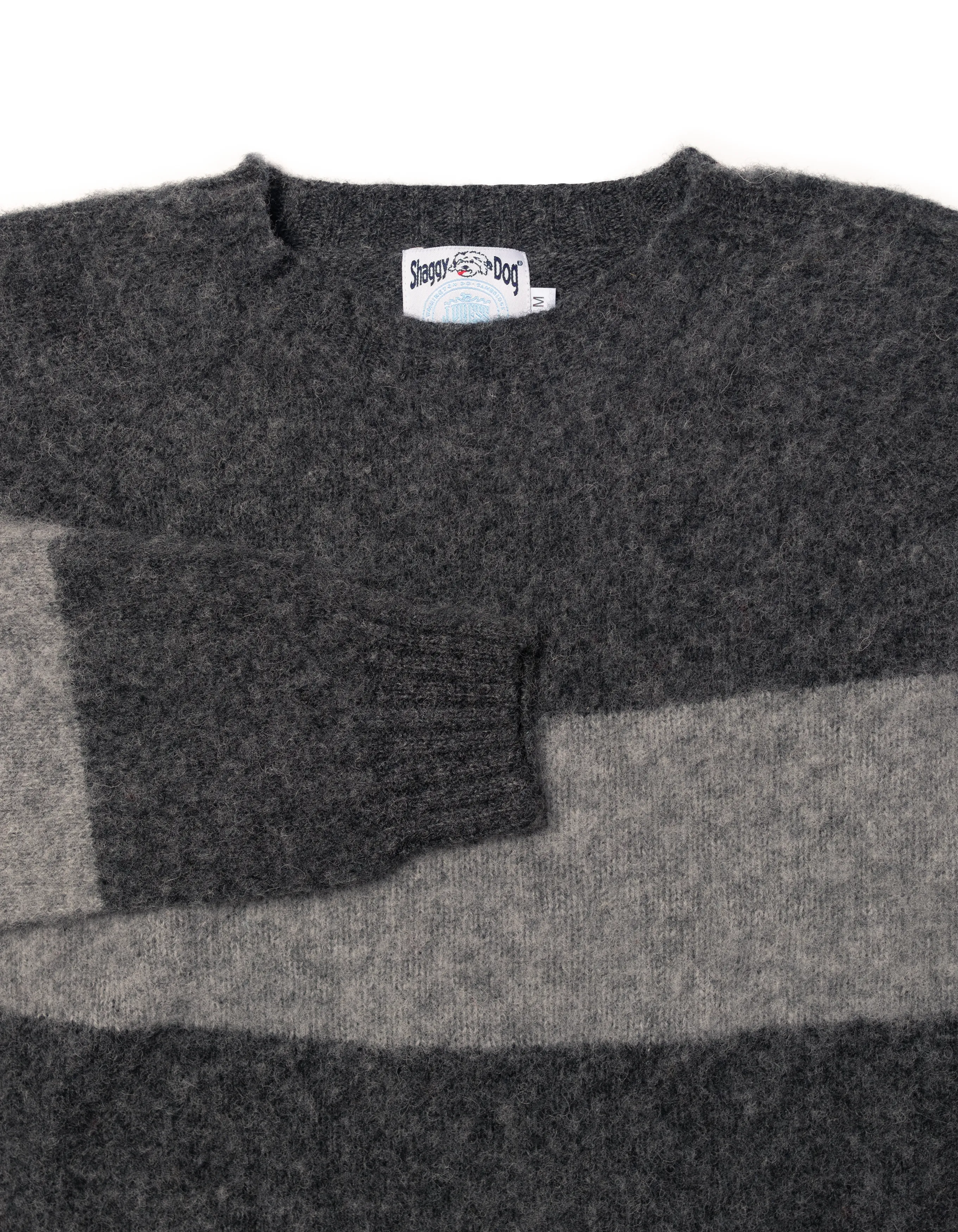 SHAGGY DOG SWEATER TONAL BLOCK STRIPE OXFORD/MEDIUM GREY - TRIM FIT