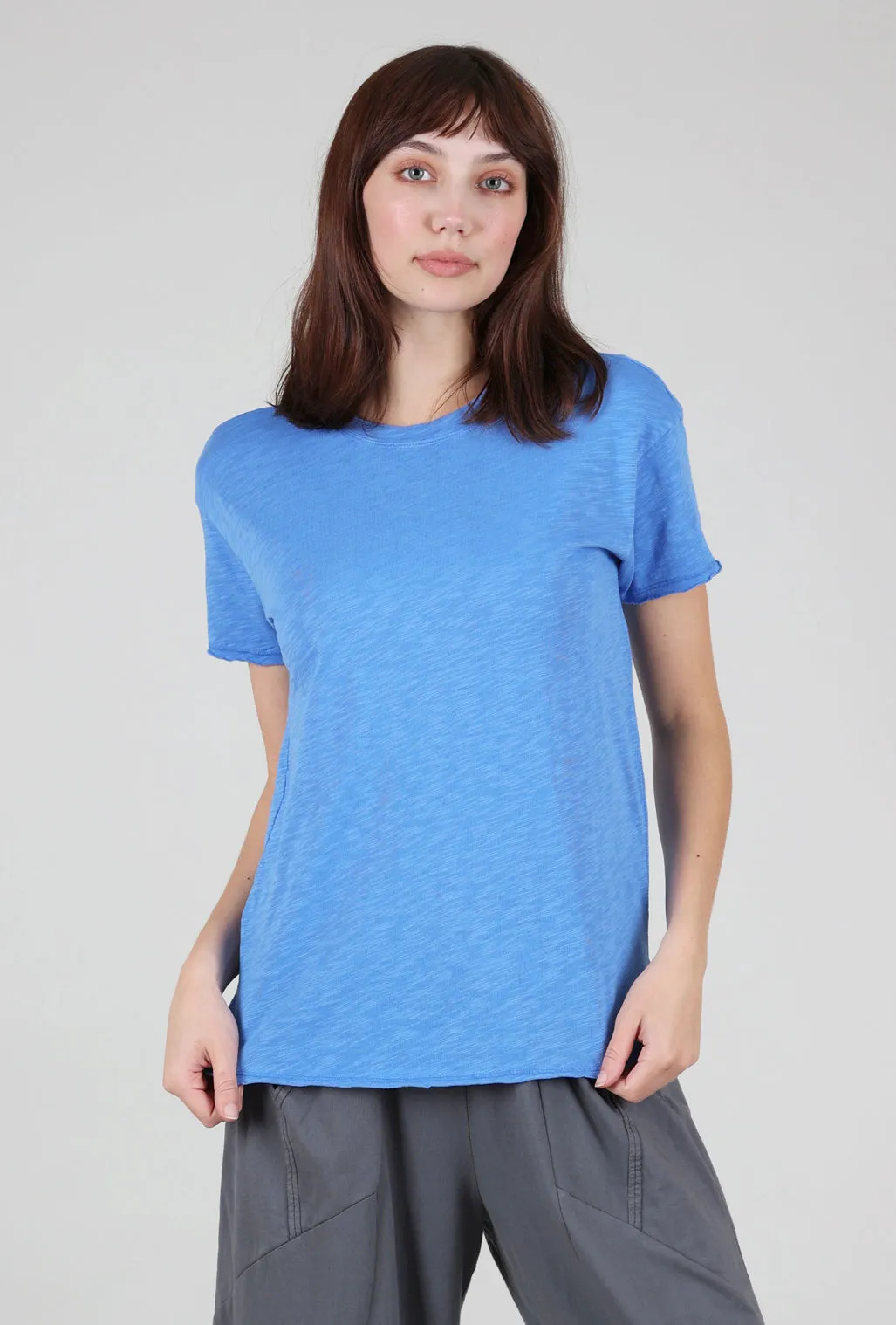 Short-Sleeve Step-Hem Crewneck Tee, Blue Cruise
