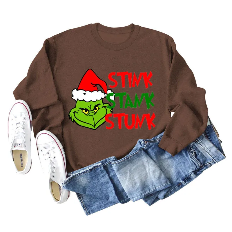 STINK STANK STUN UNDERNEATH CREWNECK PRINT LETTERED LONG-SLEEVED SWEATSHIRT