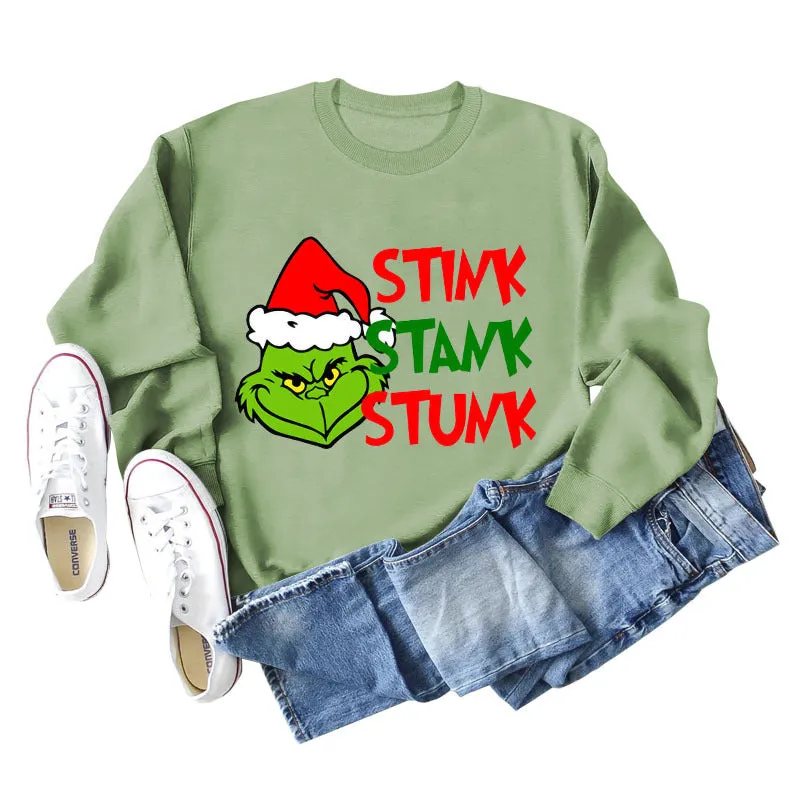 STINK STANK STUN UNDERNEATH CREWNECK PRINT LETTERED LONG-SLEEVED SWEATSHIRT
