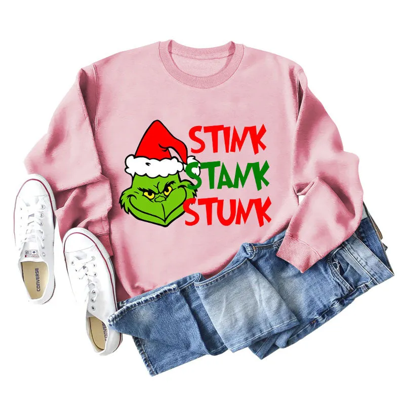 STINK STANK STUN UNDERNEATH CREWNECK PRINT LETTERED LONG-SLEEVED SWEATSHIRT
