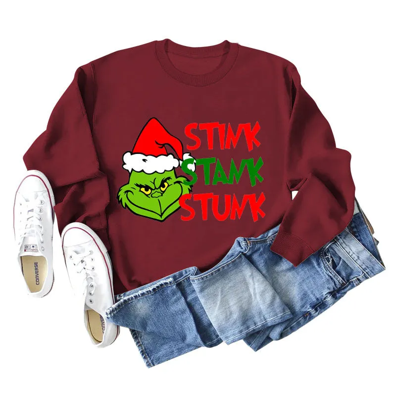 STINK STANK STUN UNDERNEATH CREWNECK PRINT LETTERED LONG-SLEEVED SWEATSHIRT