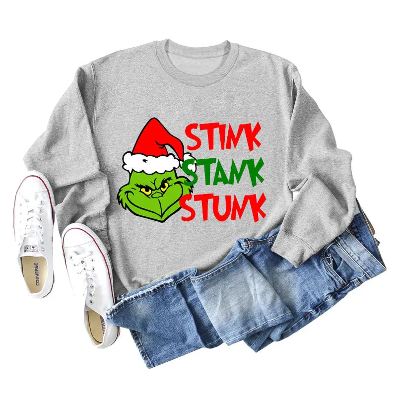 STINK STANK STUN UNDERNEATH CREWNECK PRINT LETTERED LONG-SLEEVED SWEATSHIRT