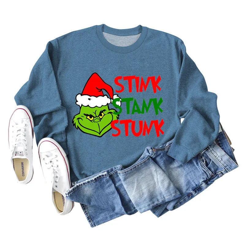 STINK STANK STUN UNDERNEATH CREWNECK PRINT LETTERED LONG-SLEEVED SWEATSHIRT