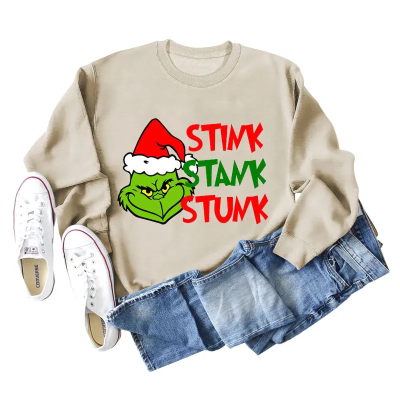 STINK STANK STUN UNDERNEATH CREWNECK PRINT LETTERED LONG-SLEEVED SWEATSHIRT