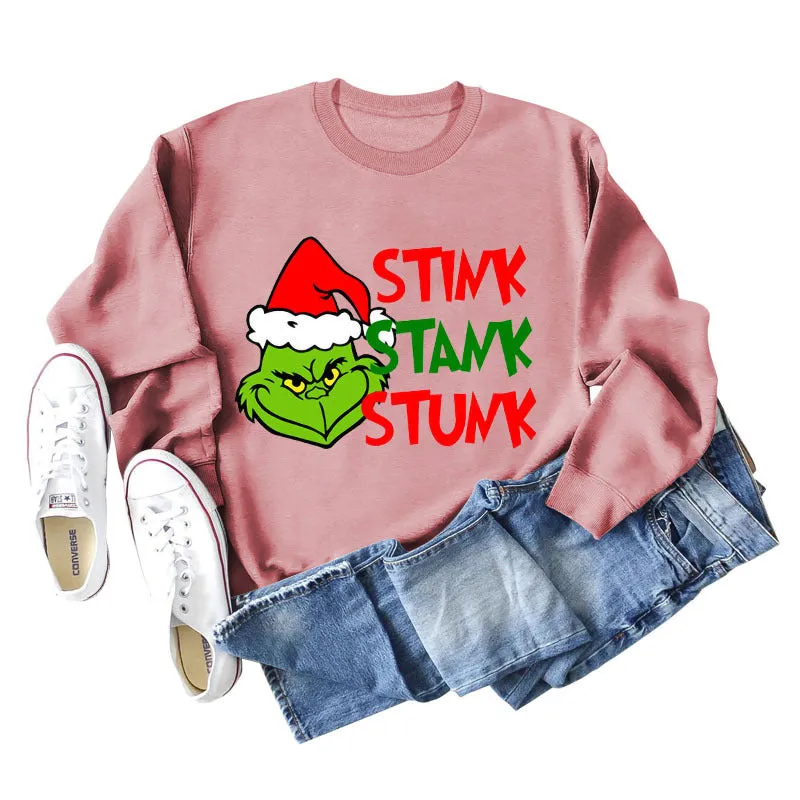 STINK STANK STUN UNDERNEATH CREWNECK PRINT LETTERED LONG-SLEEVED SWEATSHIRT