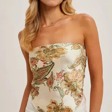 The Amanda Top: Strapless Paisley Print Bandana Top