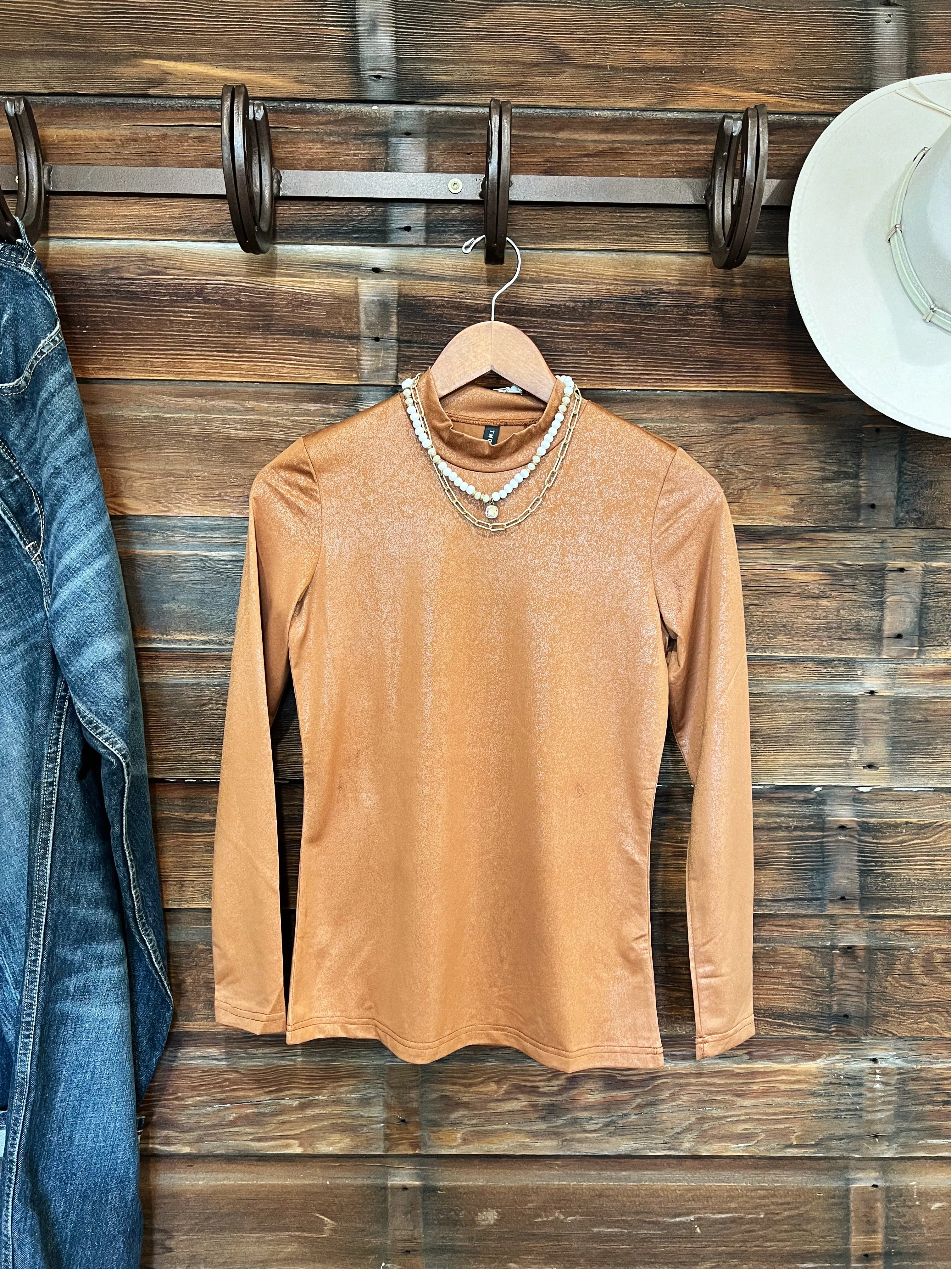 The Leather Like Long Sleeve in Brown