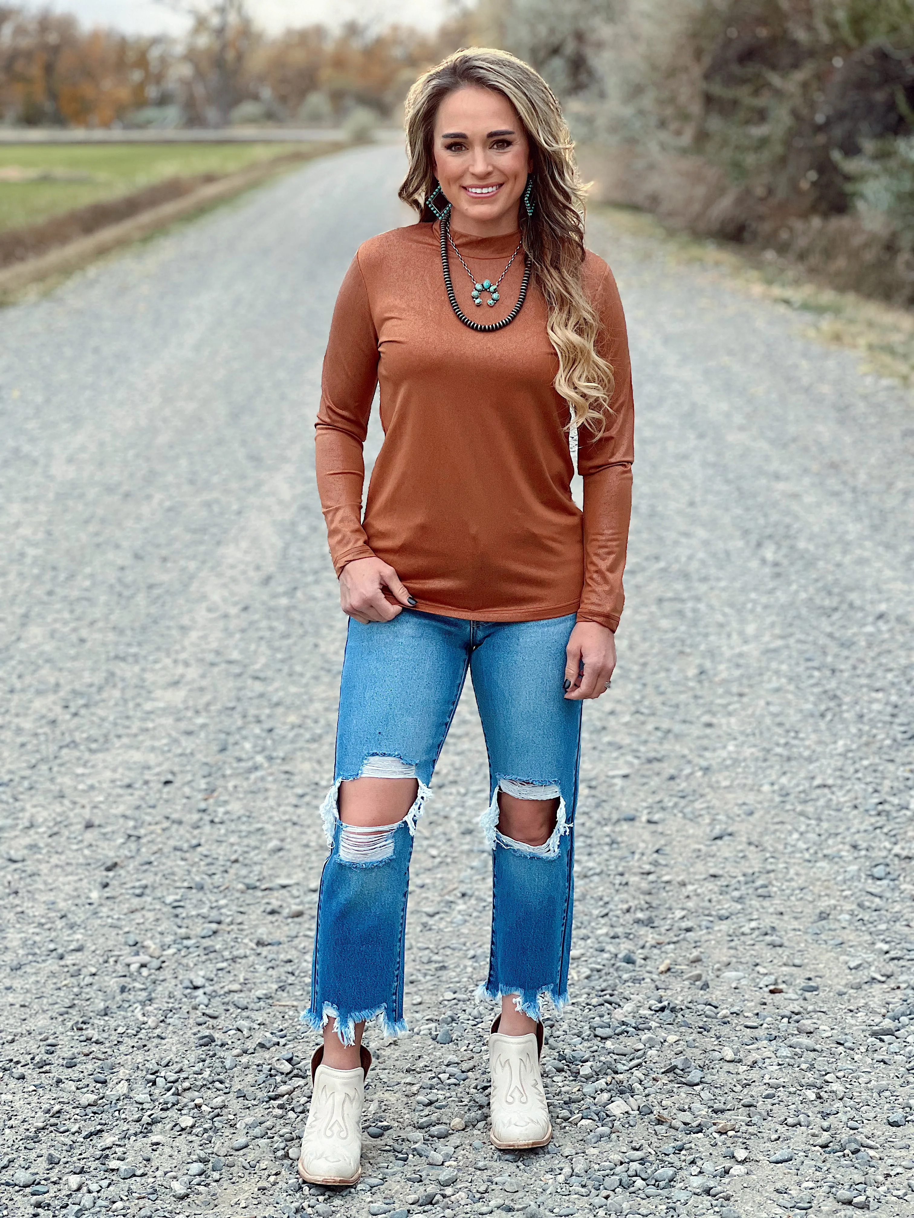 The Leather Like Long Sleeve in Brown
