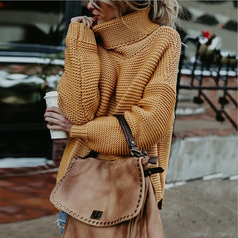 Turtleneck Thick Crochet Pullover Loose Sweater