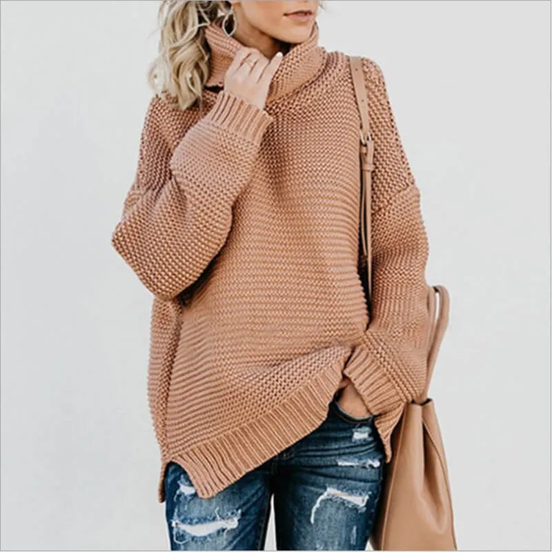 Turtleneck Thick Crochet Pullover Loose Sweater