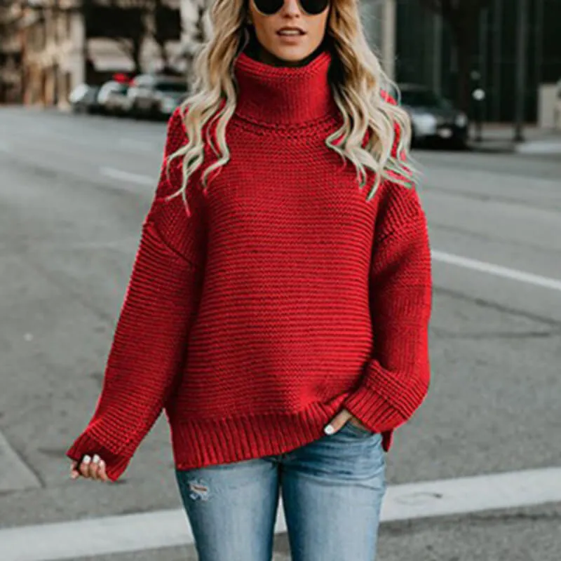 Turtleneck Thick Crochet Pullover Loose Sweater