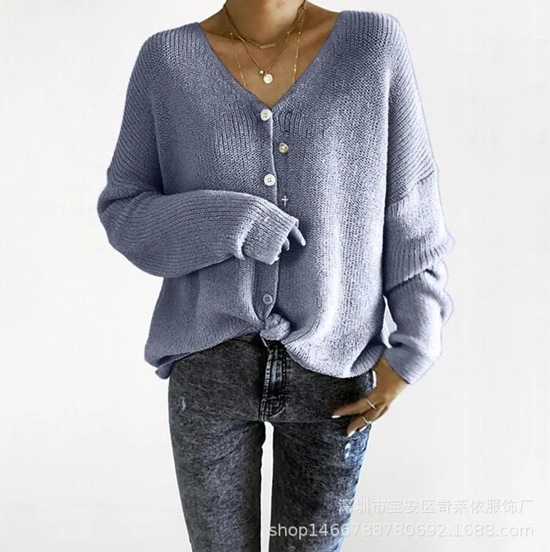 V-neck Buttons Loose Cardigan Women Sweater