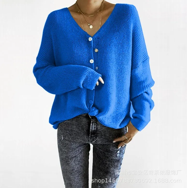 V-neck Buttons Loose Cardigan Women Sweater
