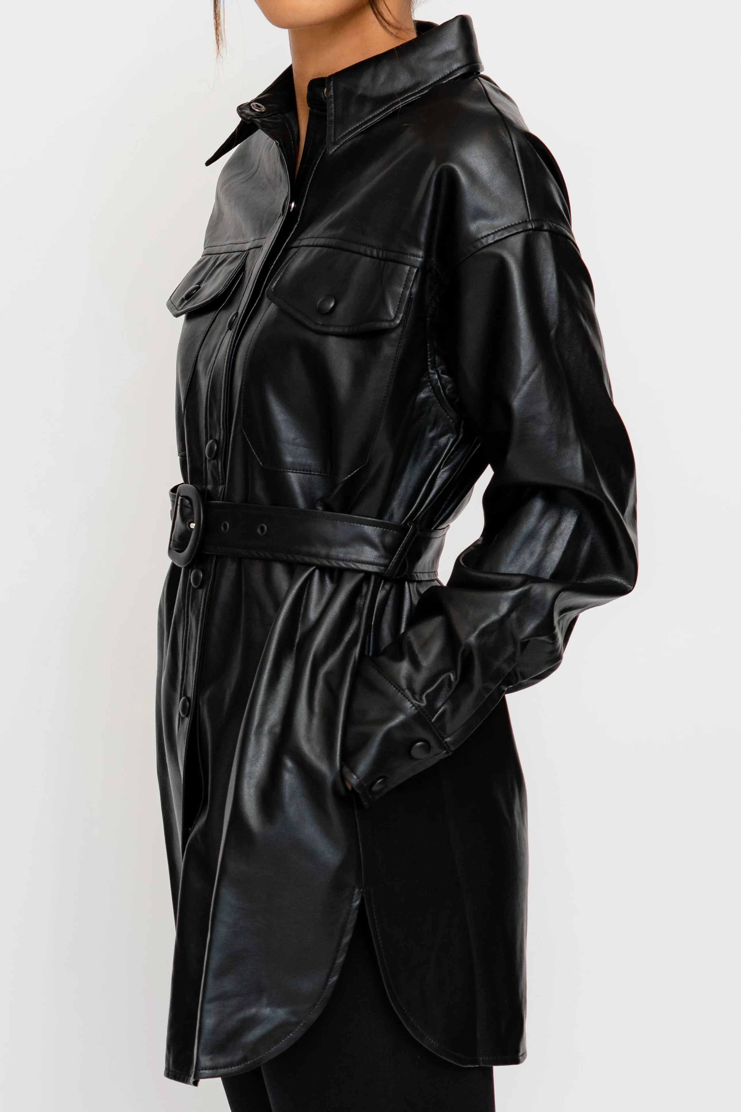 Vegan Leather Boyfriend Shirt with Belt