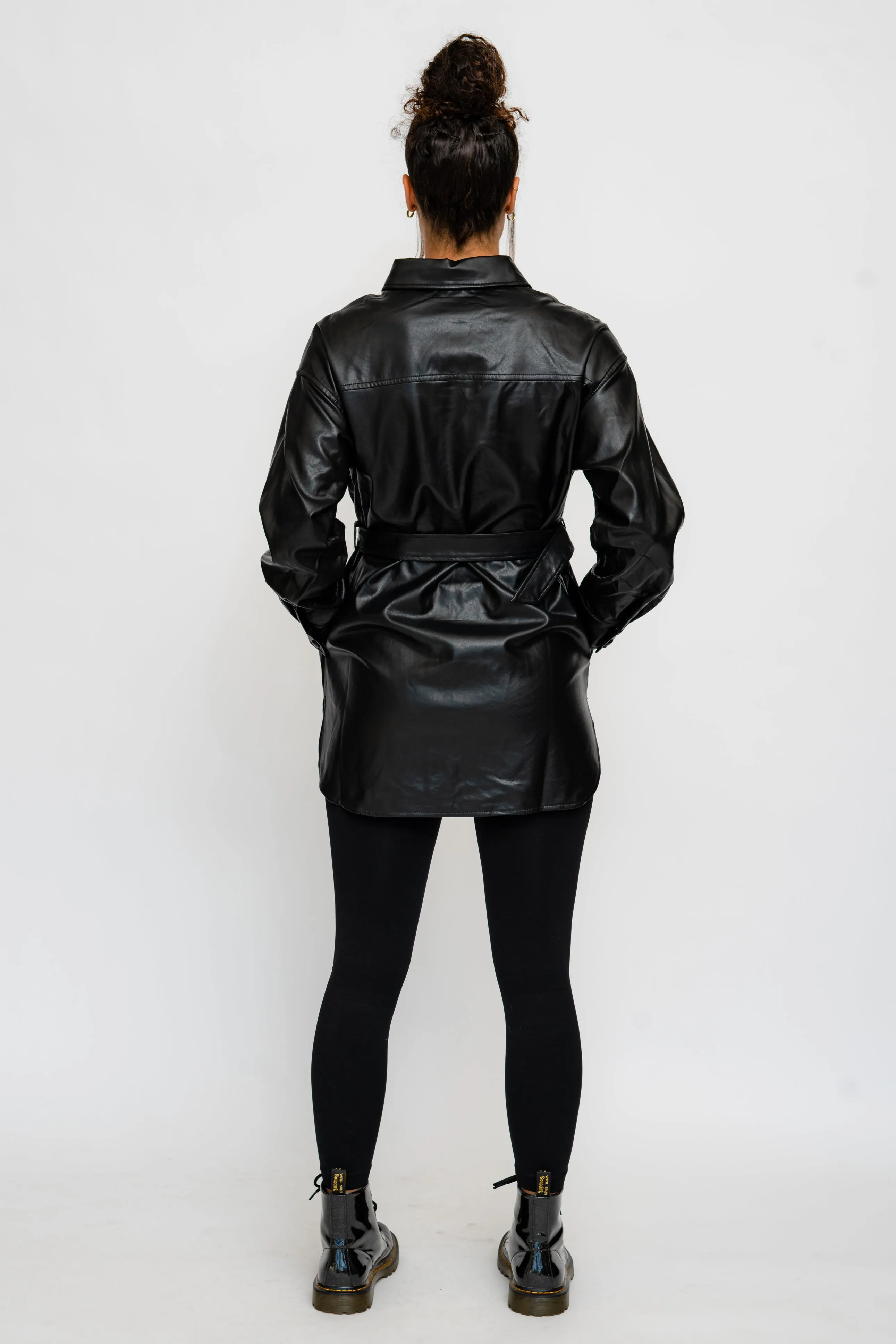 Vegan Leather Boyfriend Shirt with Belt