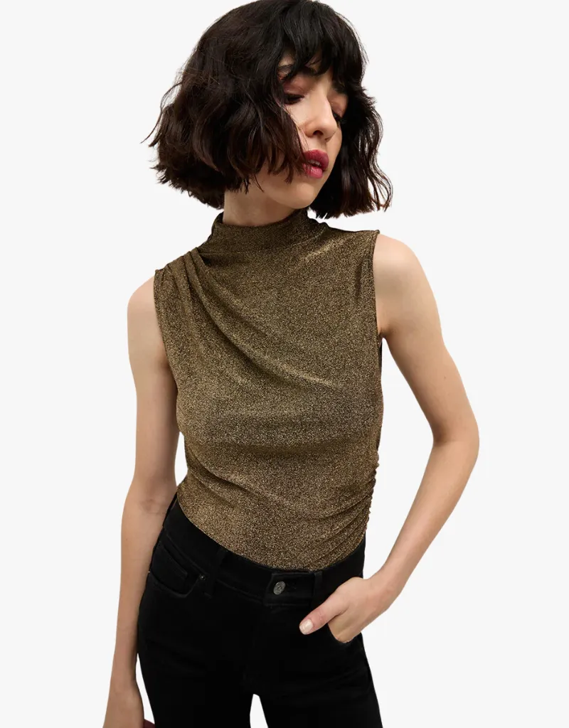 Veronica Beard Mylie Sleeveless Top in Antique Gold Lurex