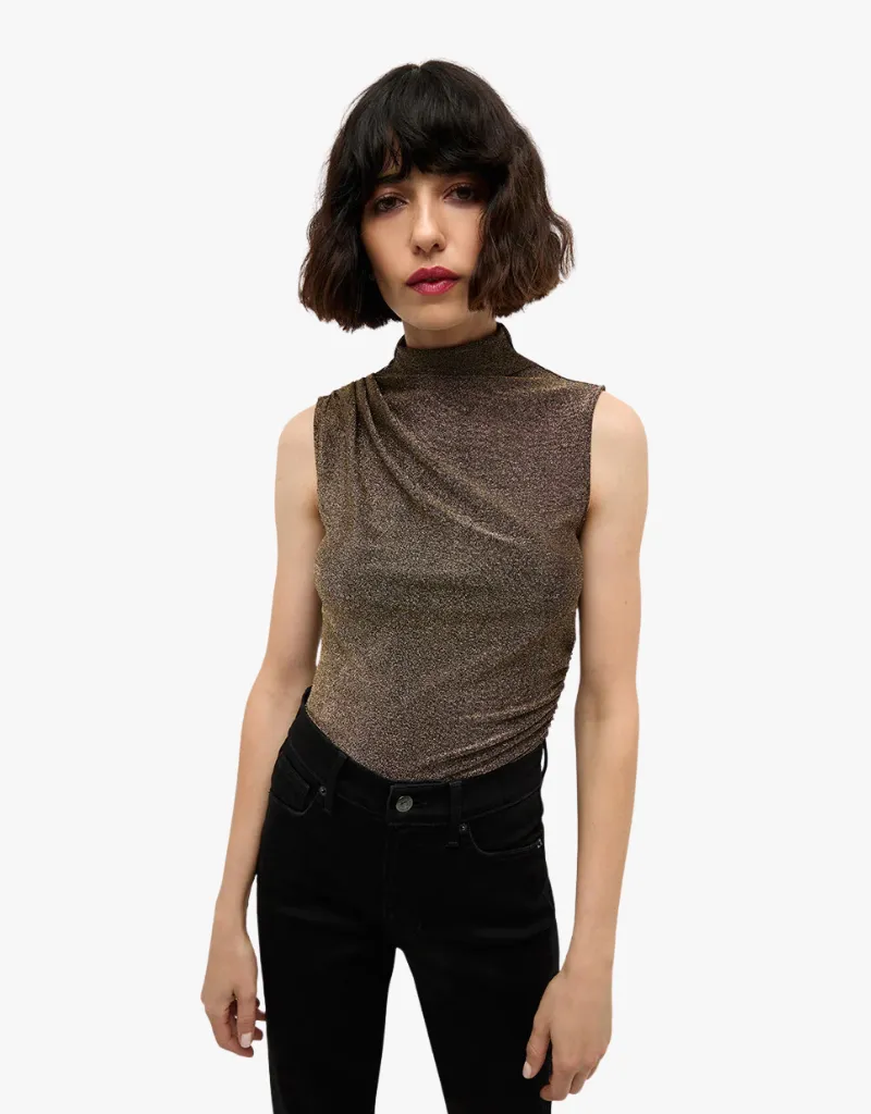 Veronica Beard Mylie Sleeveless Top in Antique Gold Lurex