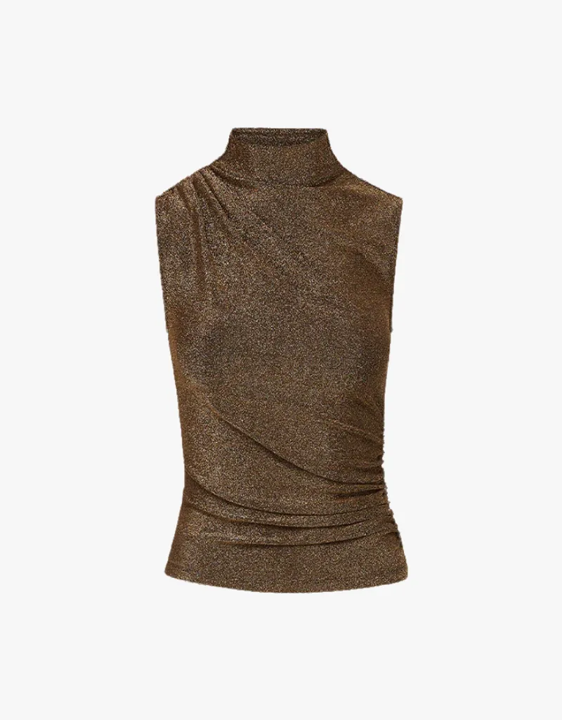 Veronica Beard Mylie Sleeveless Top in Antique Gold Lurex