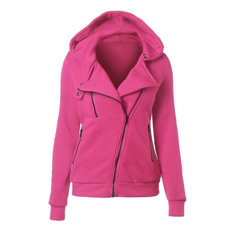 Warm Long Sleeve Zipper Pockets Collared Hooded Jackets
