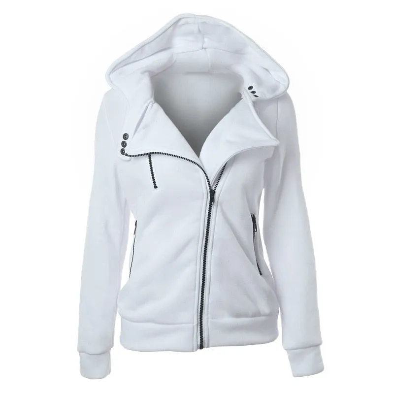 Warm Long Sleeve Zipper Pockets Collared Hooded Jackets
