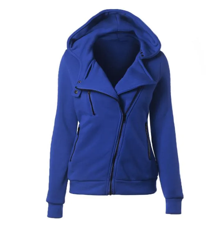 Warm Long Sleeve Zipper Pockets Collared Hooded Jackets