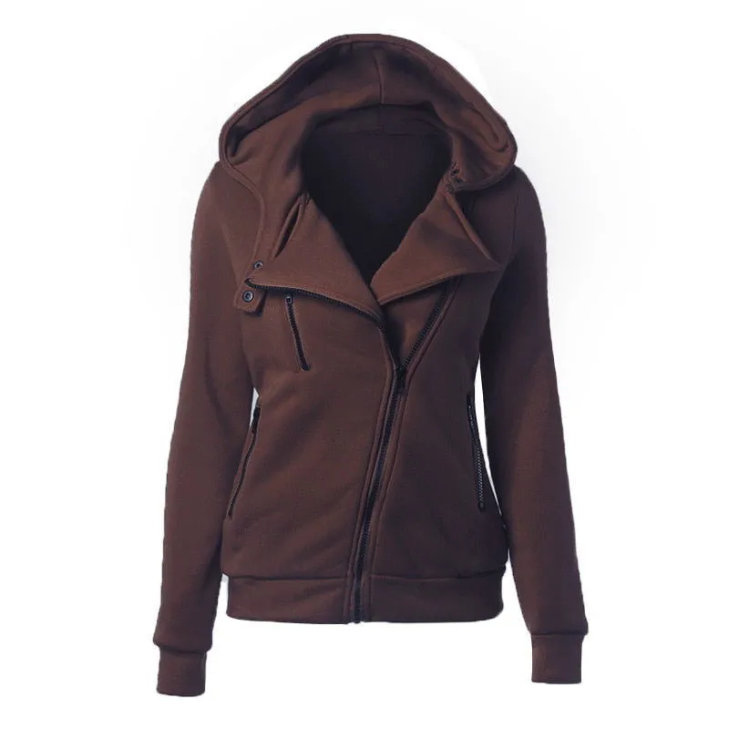 Warm Long Sleeve Zipper Pockets Collared Hooded Jackets
