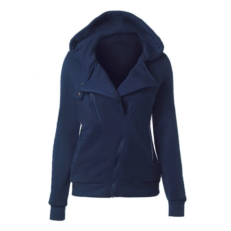 Warm Long Sleeve Zipper Pockets Collared Hooded Jackets
