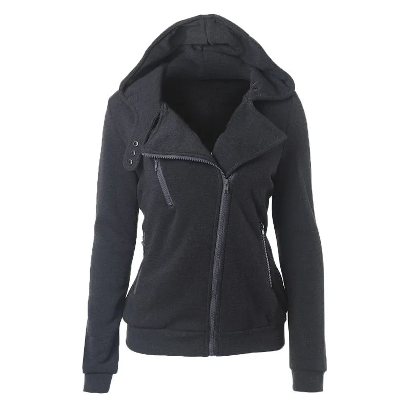Warm Long Sleeve Zipper Pockets Collared Hooded Jackets