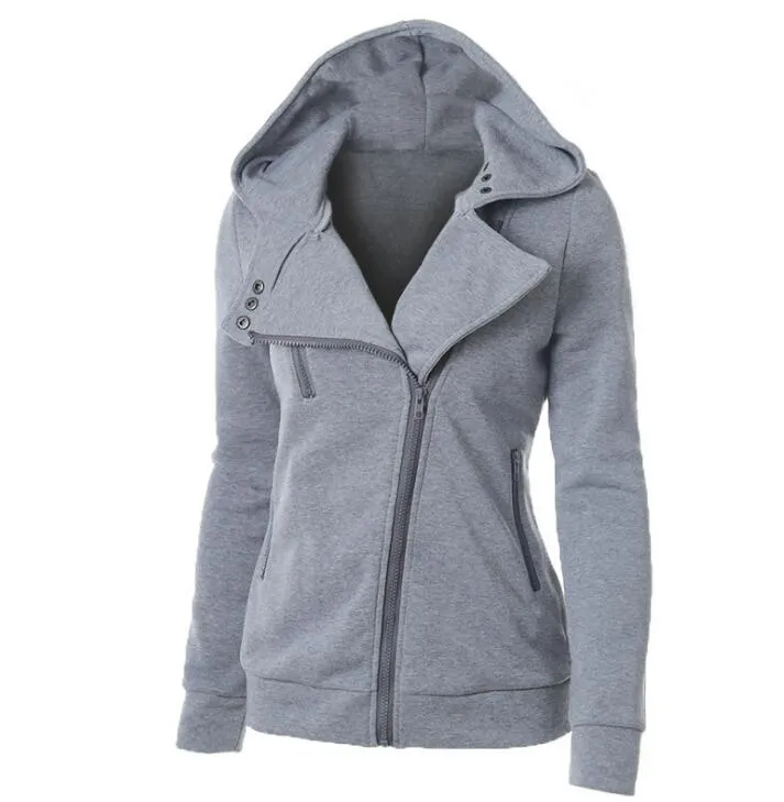 Warm Long Sleeve Zipper Pockets Collared Hooded Jackets
