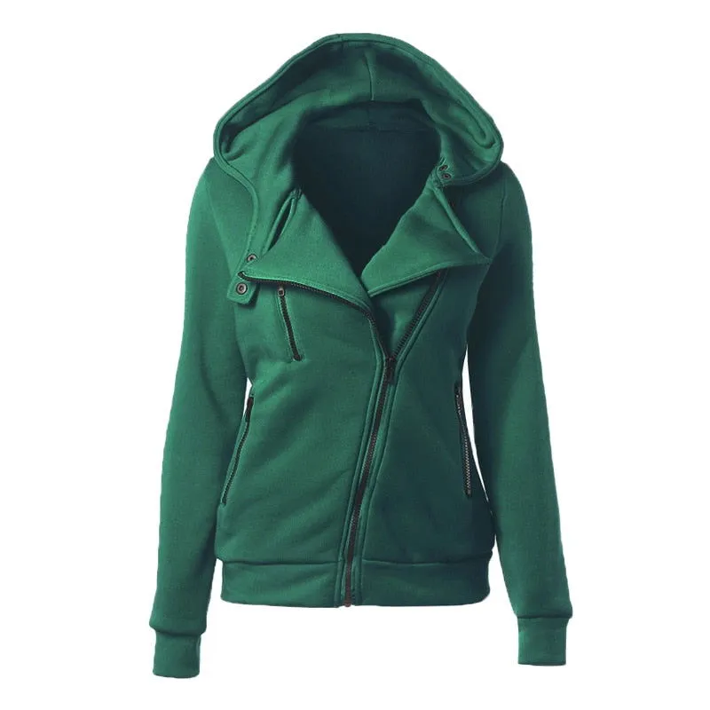 Warm Long Sleeve Zipper Pockets Collared Hooded Jackets