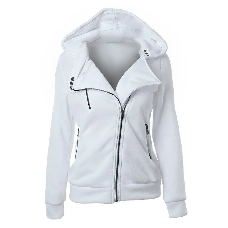 Warm Long Sleeve Zipper Pockets Collared Hooded Jackets