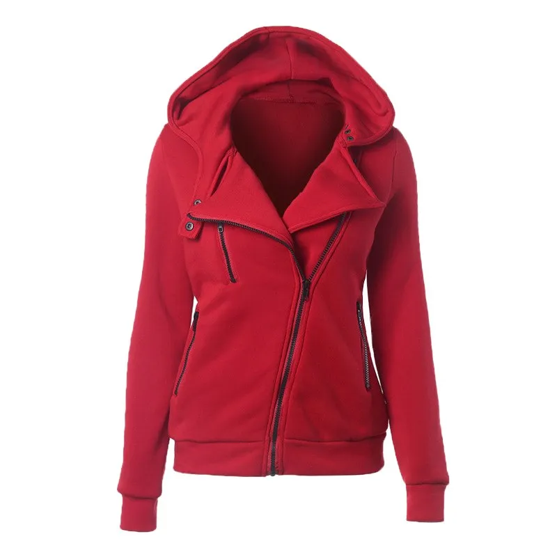 Warm Long Sleeve Zipper Pockets Collared Hooded Jackets