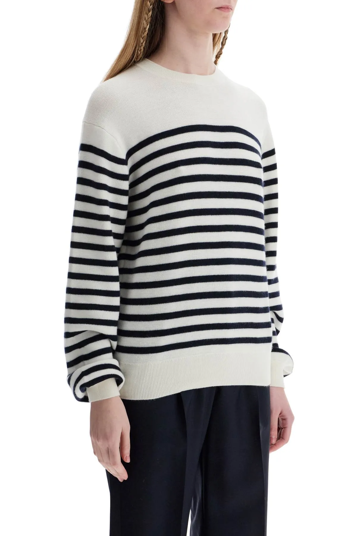 white and navy blue striped merino wool sweater 9305648 GLAZE / MIDNIGHT NAVY
