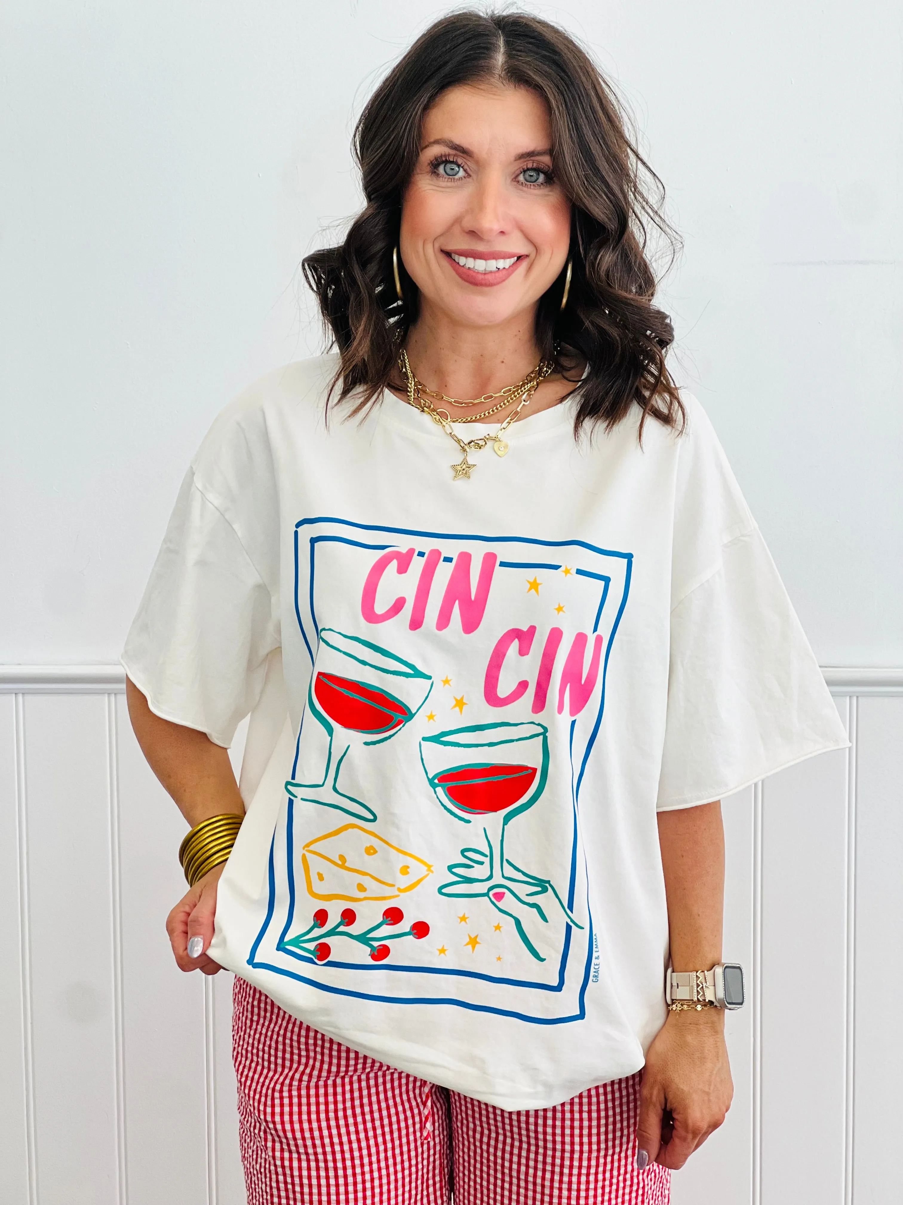 White Cin Cin Graphic Tee (Reg. & Plus)
