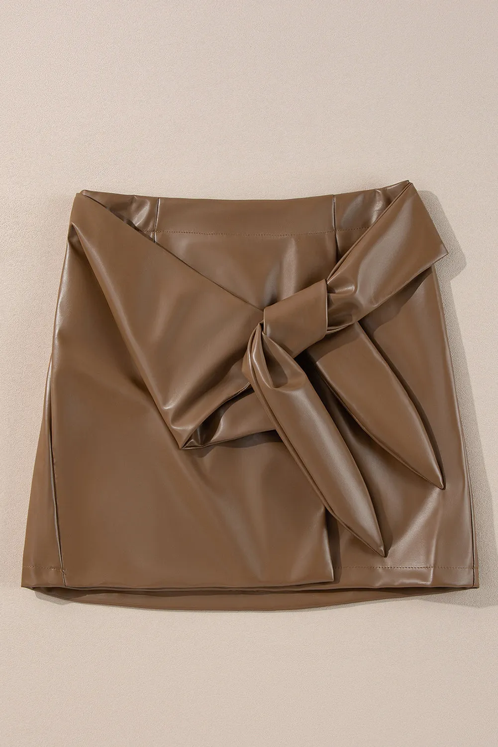 Women's Faux Leather Tie-Wrap Mini Skirt - Olive Green