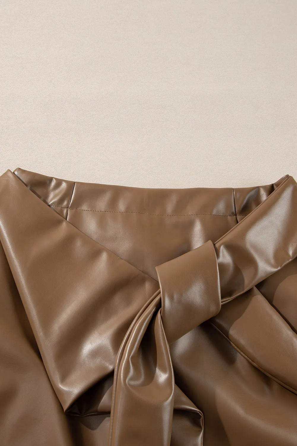 Women's Faux Leather Tie-Wrap Mini Skirt - Olive Green