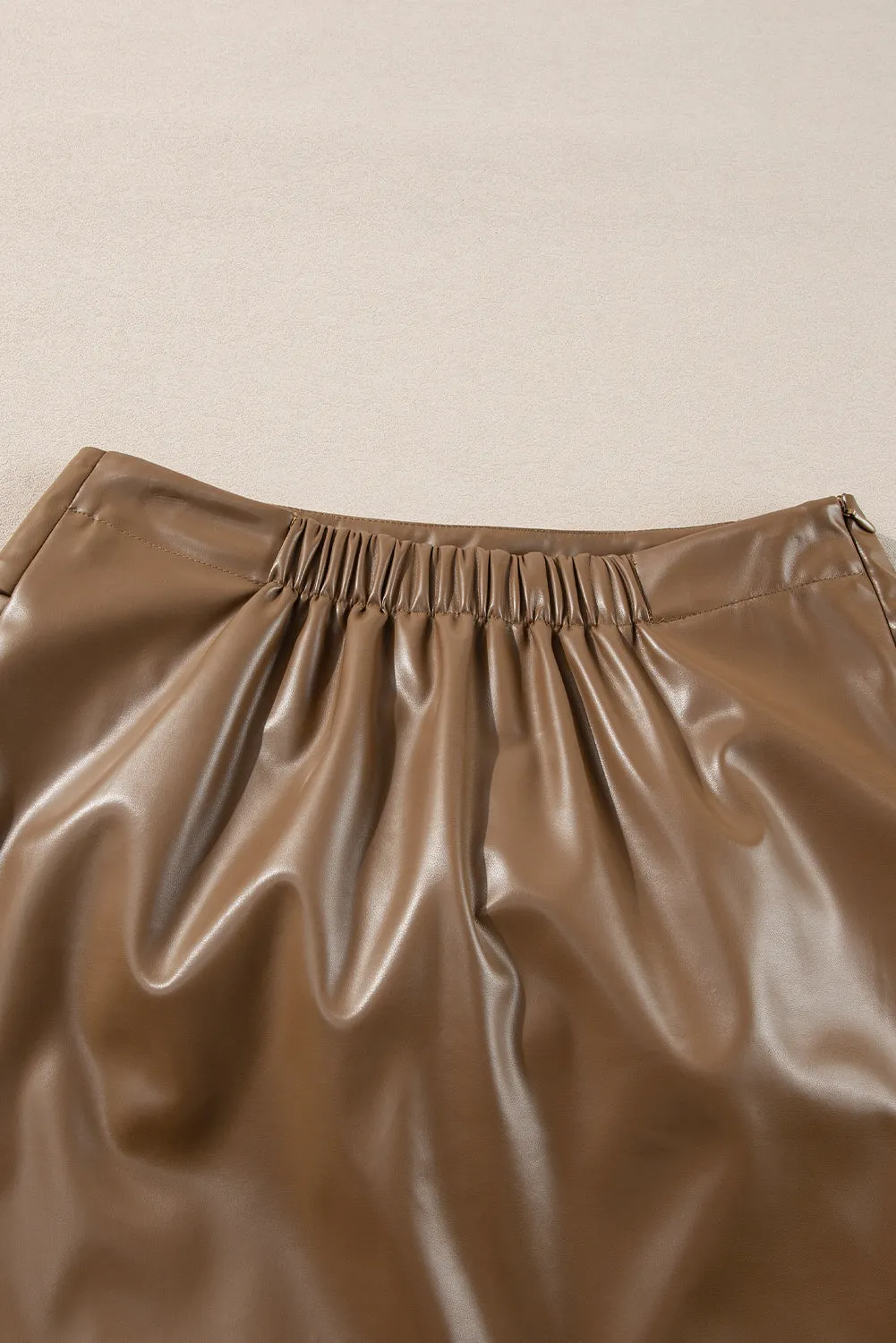 Women's Faux Leather Tie-Wrap Mini Skirt - Olive Green