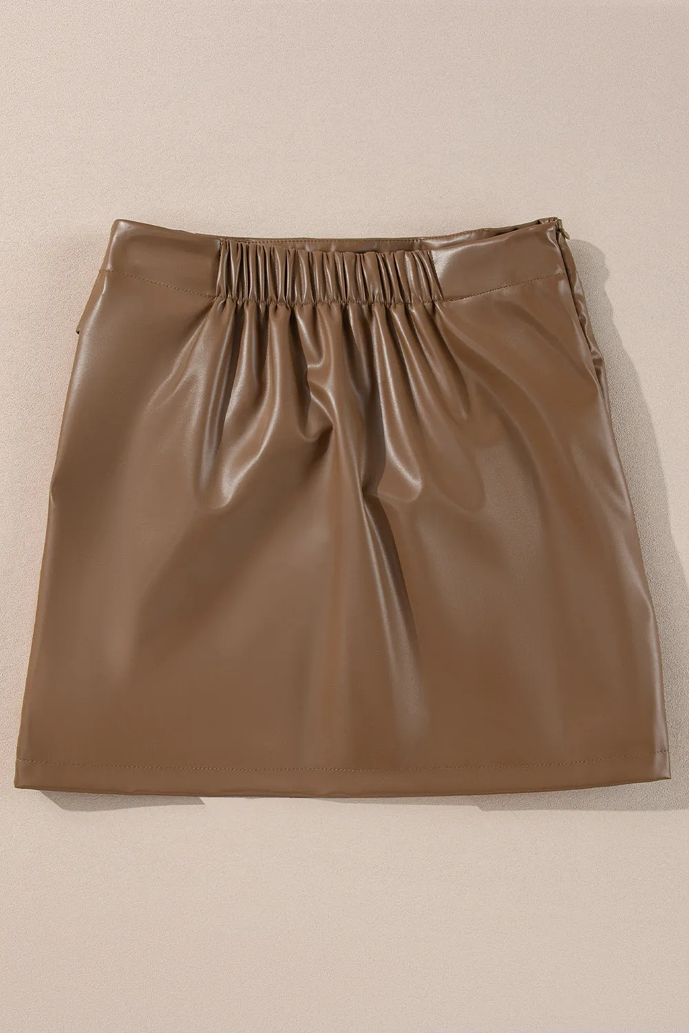 Women's Faux Leather Tie-Wrap Mini Skirt - Olive Green
