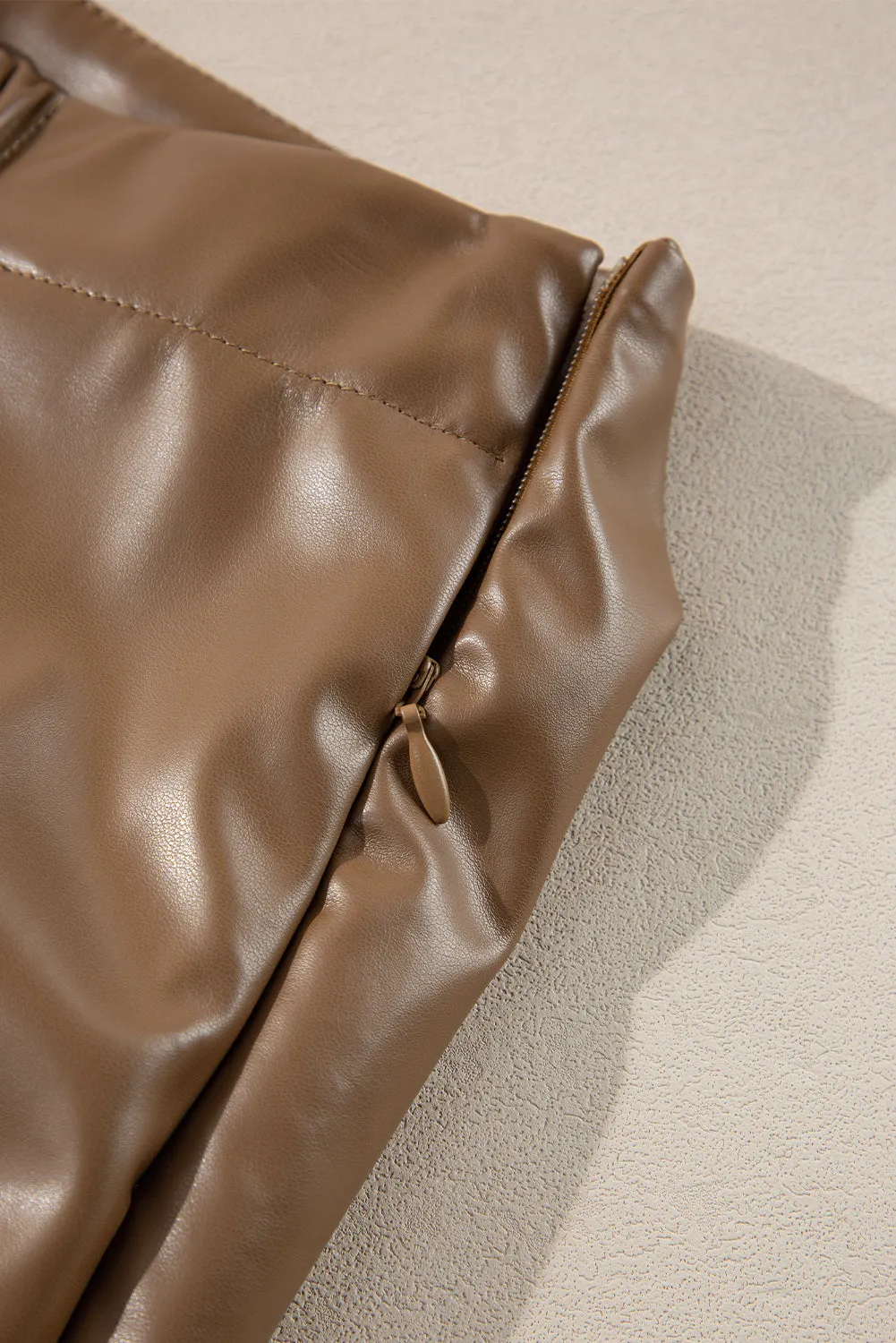 Women's Faux Leather Tie-Wrap Mini Skirt - Olive Green